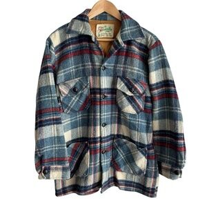 Vintage 60s 70s Caribou Coat Plaid Wool Jacket Shacket Button Up Mens M Womens L